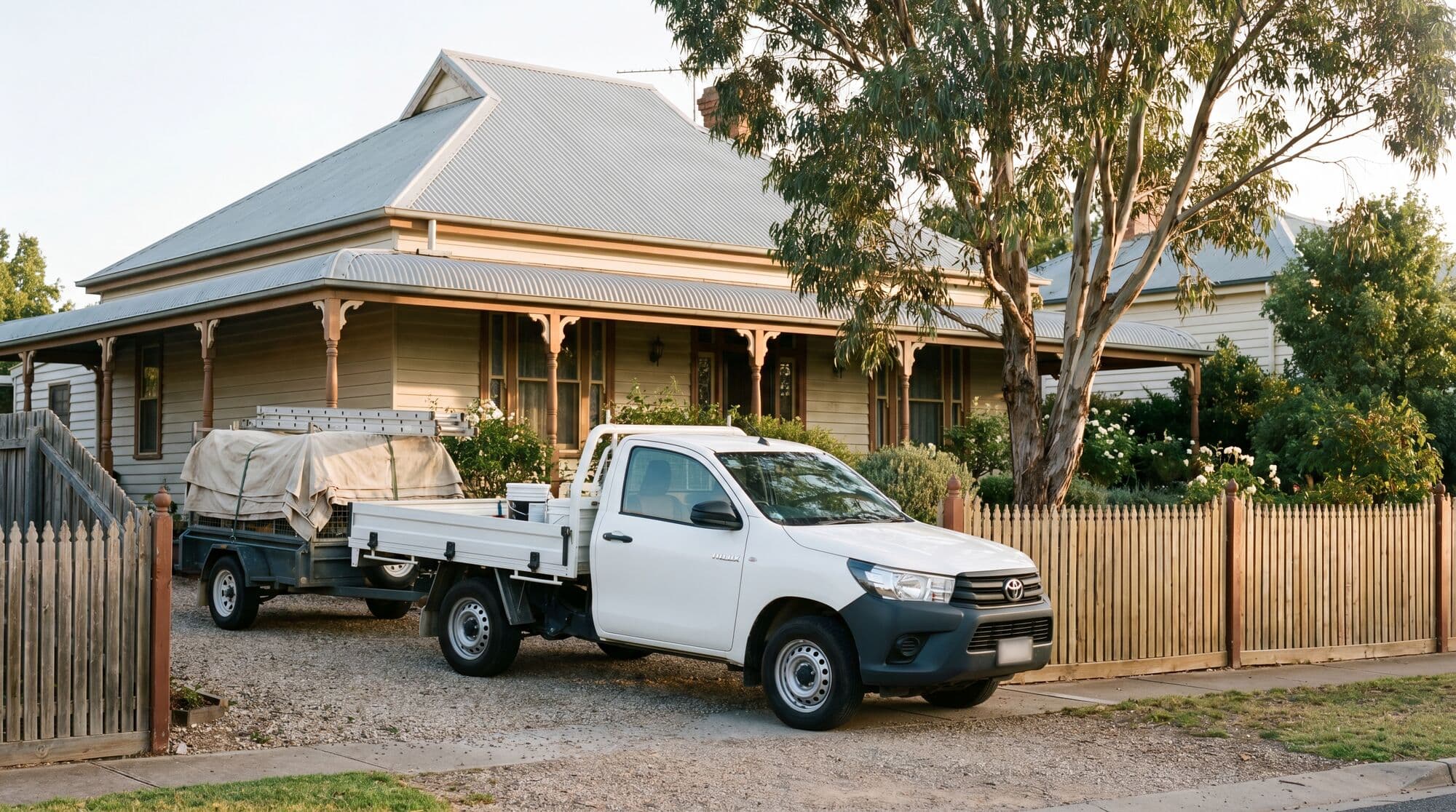 Professional painting crew ute and trailer parked at a federation cottage in Orange NSW