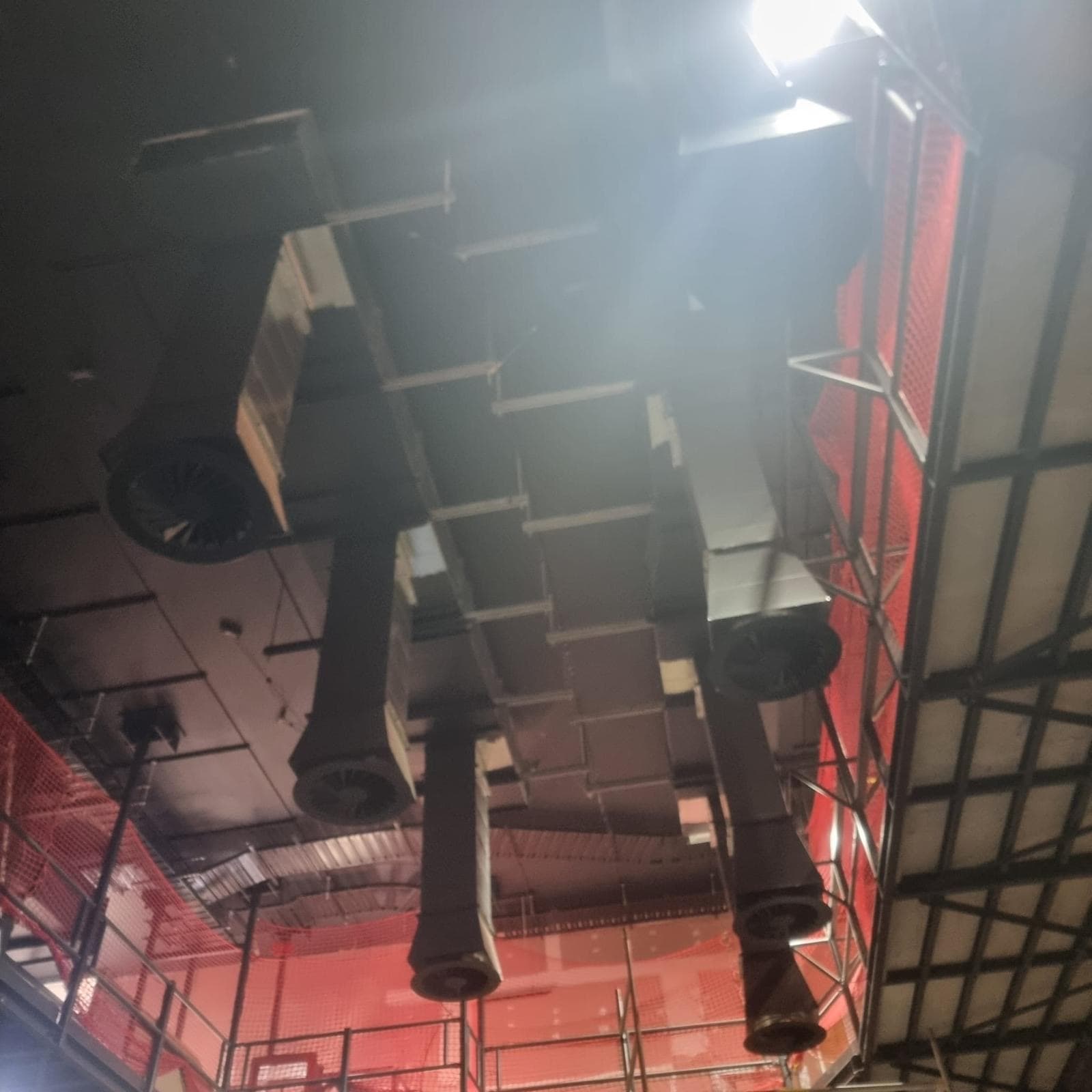 Theatre ceiling ductwork and structural steel sprayed black by Murrays Painting, Orange NSW