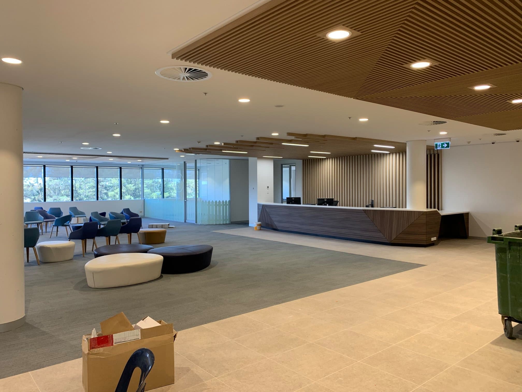 Commercial lobby and reception area with freshly painted walls