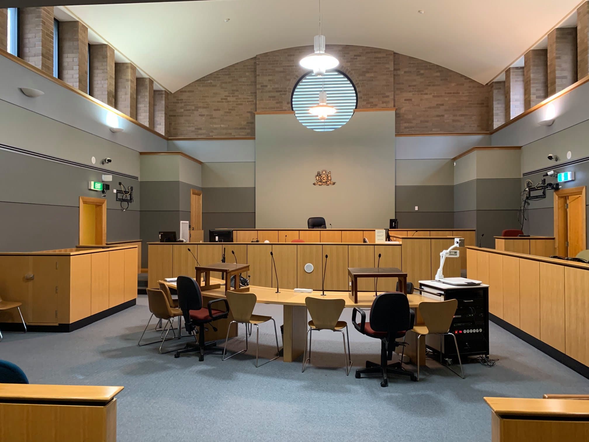 Courtroom interior repainted with striped feature walls, Orange NSW