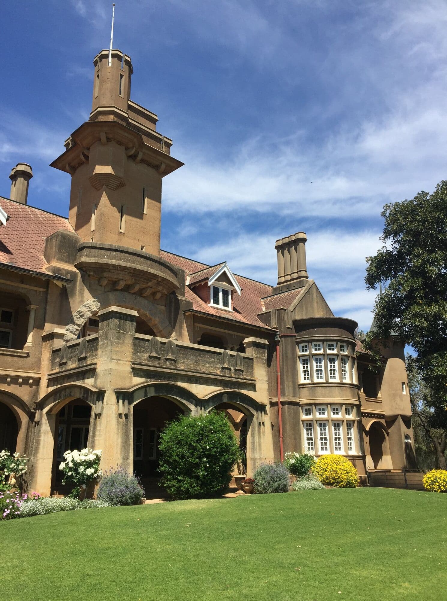 Heritage sandstone mansion exterior