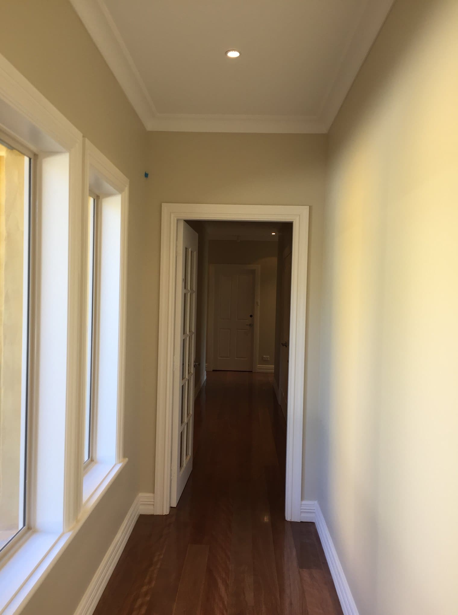 Hallway with French doors