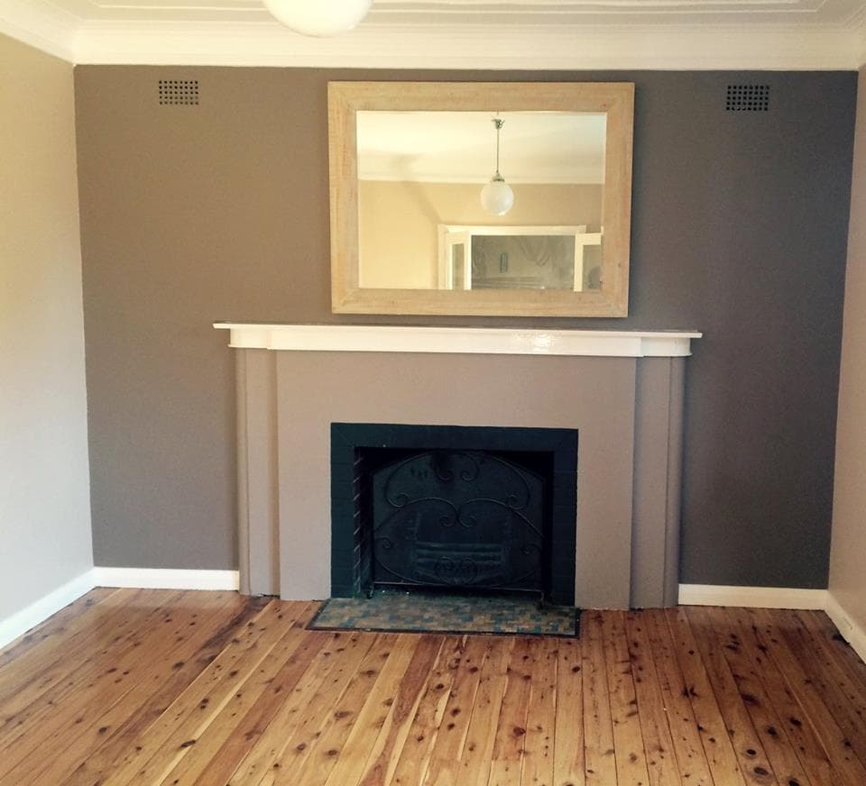 Fireplace wall in grey tones