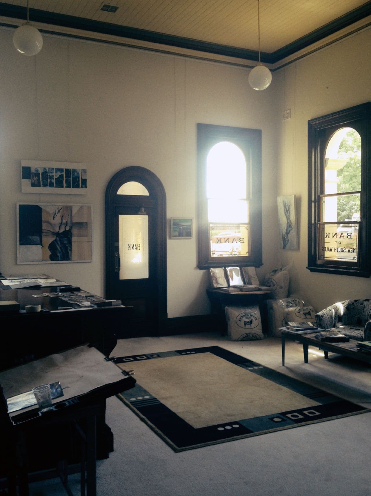 Heritage bank interior arched windows