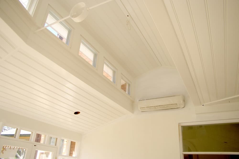 Conservatory white timber ceiling