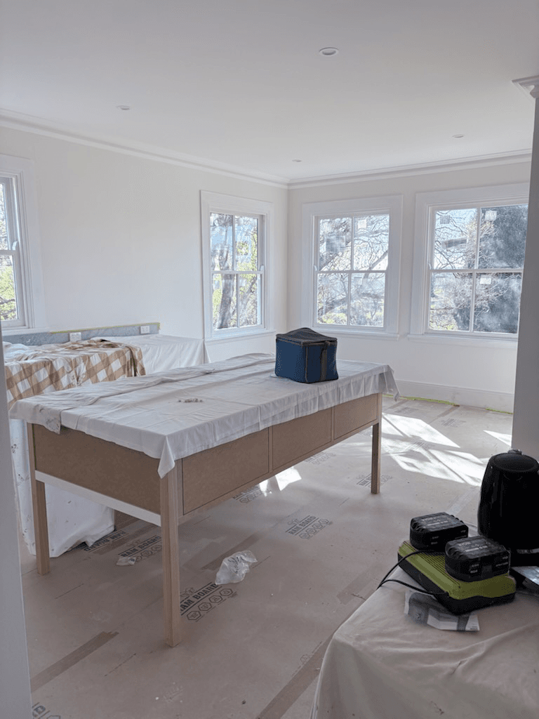 Room with trestle and paint supplies