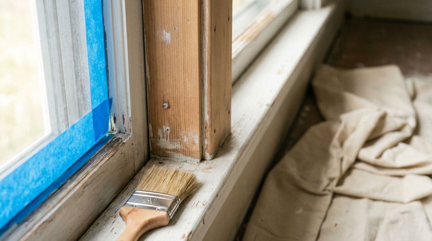 Professional painting preparation on timber window frame