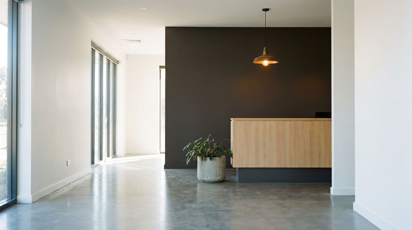 Freshly painted commercial reception with charcoal feature wall