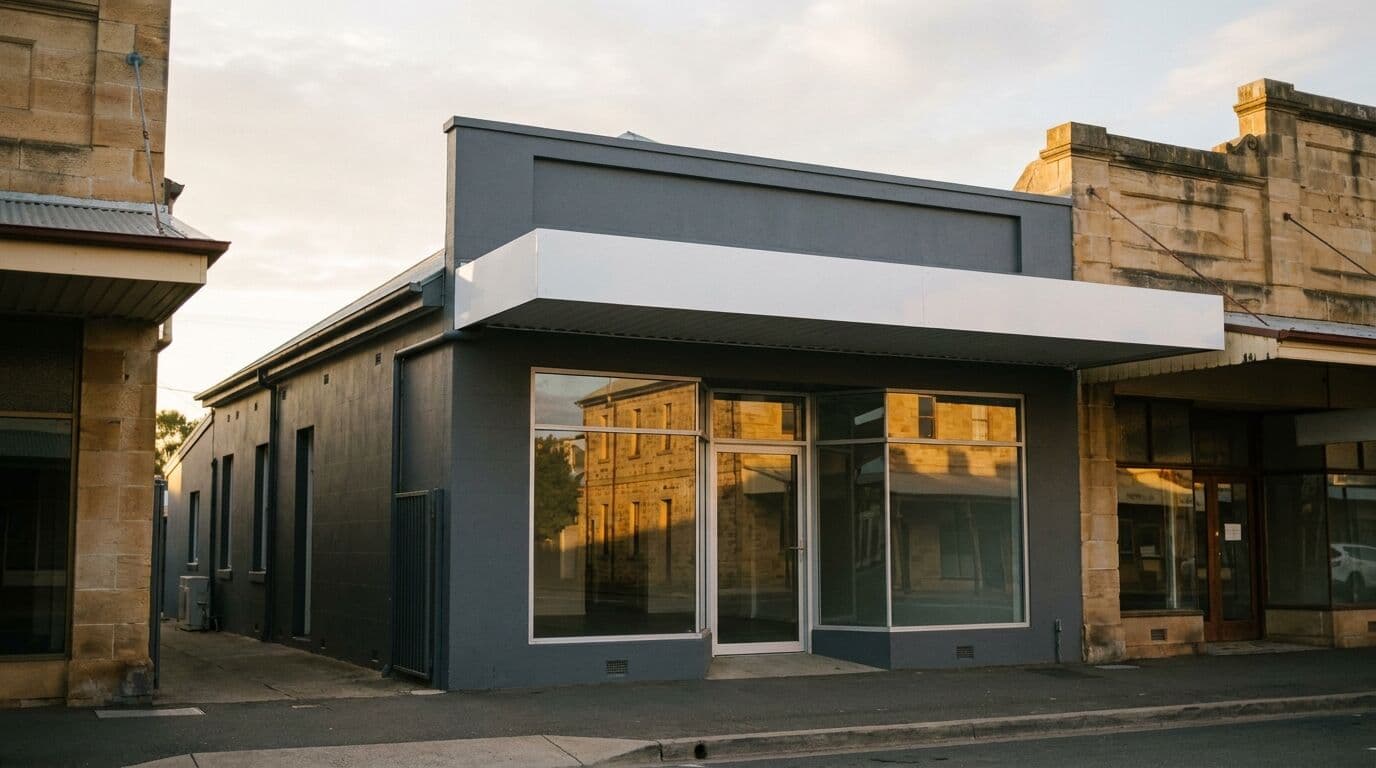 Freshly painted commercial shopfront in charcoal grey