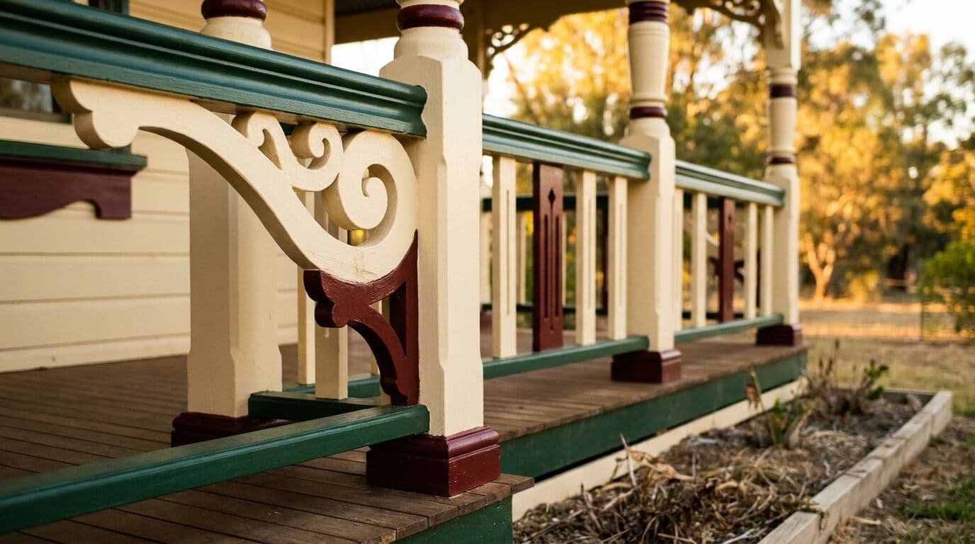 Restored federation verandah with heritage three-colour scheme