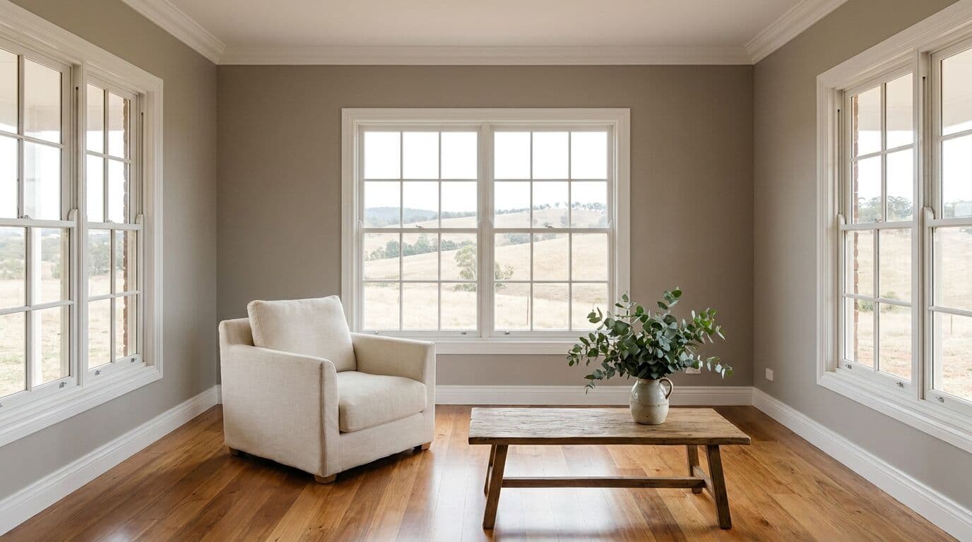 Staged living room with neutral walls ready for sale