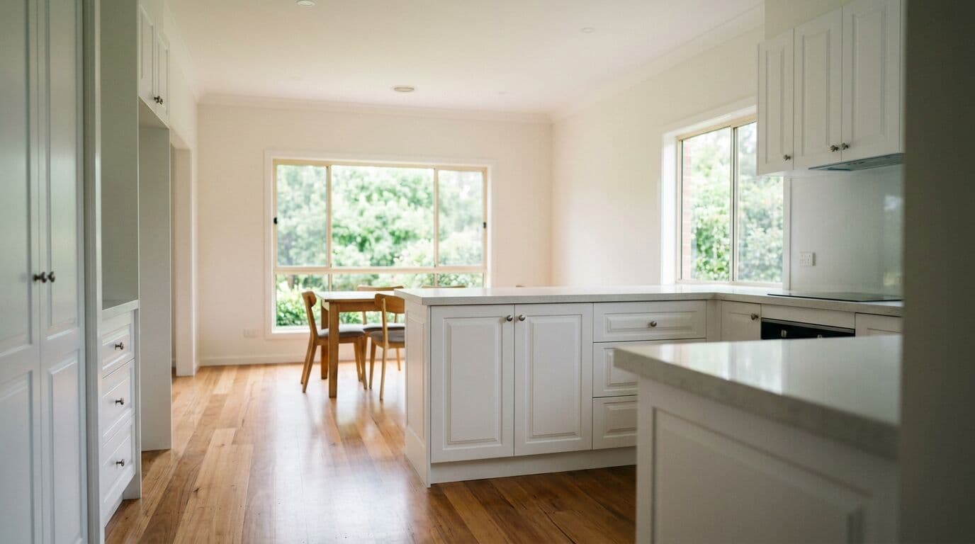 Freshly renovated kitchen with white cabinetry